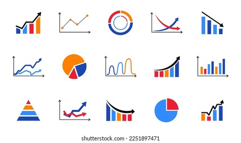 Graphs and charts icon set. Business statistics icons. Diagram icons. Statistics and data infographic elements. Vector