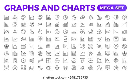 "Graphs and charts icon set. Business growing bar graph icons. Statistics and analytics vector icon. Statistic and data, charts diagrams, money, down or up arrow	
"