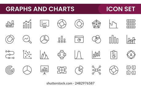 "Graphs and charts icon set. Business growing bar graph icons. Statistics and analytics vector icon. Statistic and data, charts diagrams, money, down or up arrow	
"
