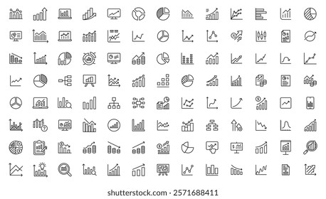 Graphs and charts icon set. Statistics and analytics vector icon. Statistic and data, charts diagrams, money, illustration. Growing bar graph icon set. 
