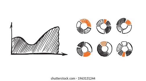 Graphs, Charts icons, Set hand drawn. Vector	
