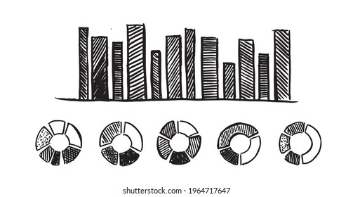 Graphs, Charts icons, Set hand drawn. Vector	
