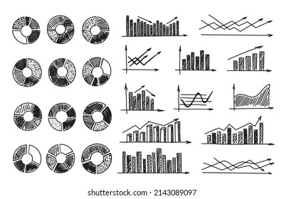 Graphs and Charts icons, Set hand drawn. Vector	