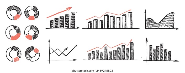 Graphs and Charts icons, Set hand drawn . Vector