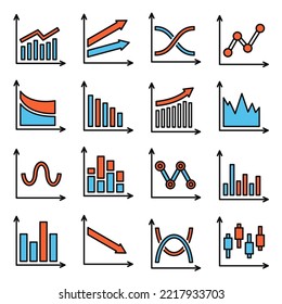 Iconos de gráficos y gráficos establecidos en fondo blanco. Ilustración del vector