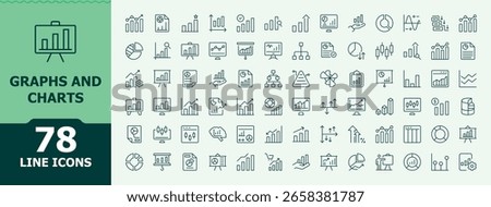 Graphs And Charts line icon set. It contains symbols to presentation, report, analytics, business, graphic and more. Chart simple icon set. Minimal icons set. Editable vector.