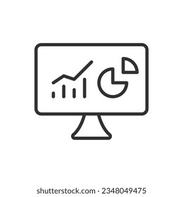 Gráficos y gráficos en pantalla, icono lineal, análisis. Línea con trazo editable