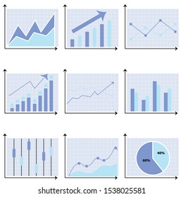 Graphs and charts set on a white background