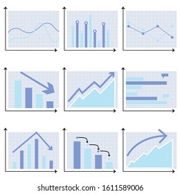 Graphs and charts set on a white background