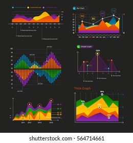 Graphs and charts set. Statistic and data, information infographic, vector illustration.