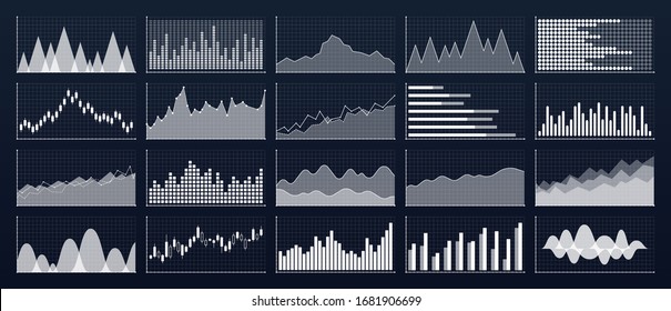 Graphs and charts templates. Big set business infographics. Statistic and data, information, economy. Financial chart. Vector illustration.