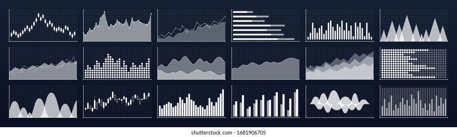 Graphs and charts templates. Big set business infographics. Statistic and data, information, economy. Financial chart. Vector illustration.