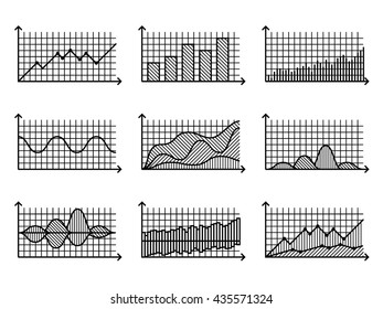 Graphs and charts in thin line style. Outline graphs charts for infographic vector illustration