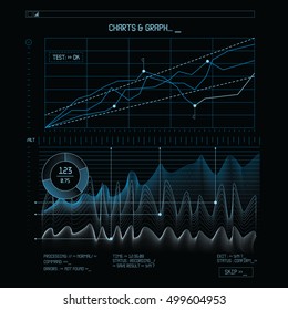 Graphs and charts user interface elements on black background