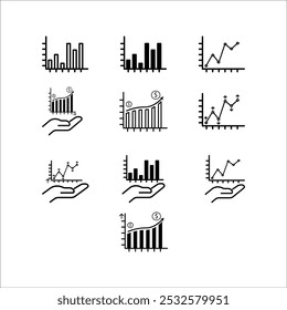 Graphs and charts web line icon. data elements, bars and pies, diagrams for business infographics. statistical and analytical data visualization. vector illustration