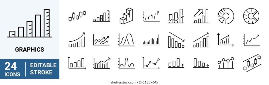 Graphs and charts web line icons. data elements, bar and pie, diagrams for business infographics. visualization of data statistic and analytics. vector illustration