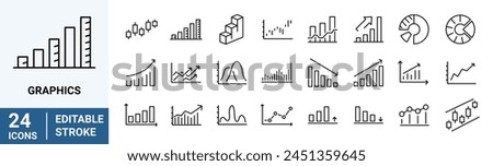 Graphs and charts web line icons. data elements, bar and pie, diagrams for business infographics. visualization of data statistic and analytics. vector illustration