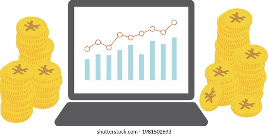 Graphs and coins displayed on your computer