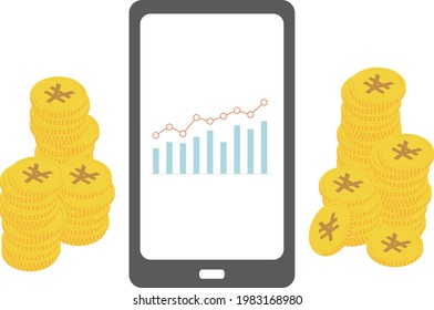 Graphs and coins displayed on your smartphone
