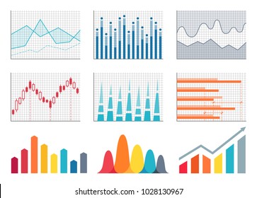 Graphs colorful representation, poster with graphics and information, business graphs and charts set, vector illustration isolated on white background