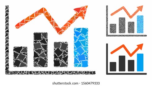 Graphs composition of joggly pieces in different sizes and color tints, based on graphs icon. Vector tremulant pieces are grouped into composition. Graphs icons collage with dotted pattern.