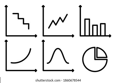 Graphs and diagram icons isolated on white background