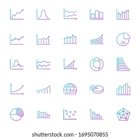 Graphs and diagram outline vector icons isolated on white background. Charts line icon set for web, mobile apps, ui design and print products. Business infographic illustrations