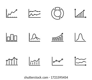 Graphs And Diagram Outline Vector Icons Isolated On White. Charts Linear Icon Set For Web, Mobile Apps, Ui Design. Business Charts Icon Set