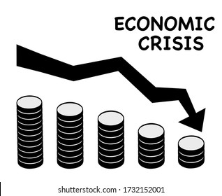 Los gráficos fueron bajados por el virus Corona o Covid-19. Recesión global o crisis económica. Diseño vectorial de silueta.