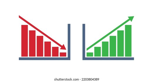 Graphs of financial profits and losses. Financial arrows up and down. Vector illustration