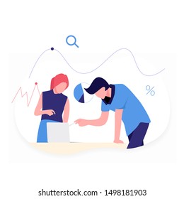 graphs and group of people or analysts. SEO Data analysis team, statistical analytics, market research. Modern isometric vector illustration.