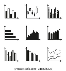 Graphs icon set. Charts for infographics design. Vector illustration isolated on white background.