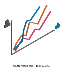 graphs indicators of social networks. isometric vector diagram growing in popularity.  
