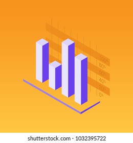 Graphs, isometric flat design infographic on colored background