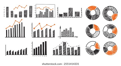 Graphs on white background, Set hand drawn.	