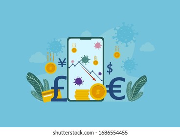 Graphs representing the stock market crash by corona virus vector Illustration, Suitable for Wallpaper, Banner, Background, Card, Book Illustration, Web Landing Page.