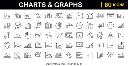 Graphs and Graphs set of web icons in line style. Charts and diagram icons for web and mobile app. Business infographic, charts, statistics, growth, growing bar graph and more. Vector illustration