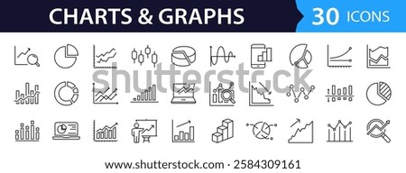 Graphs and Graphs set of web icons in line style. Charts and diagram icons for web and mobile app. Business infographic, charts, statistics, growth, growing bar graph and more. Vector illustration