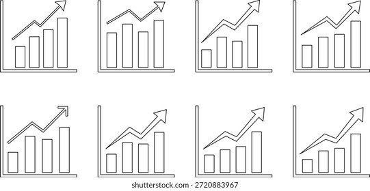 Gráficos que mostram várias tendências vetoriais, Traçado editável. EPS-10.