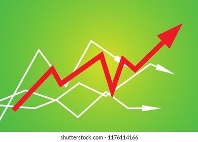 Graphs soar, chart with arrow