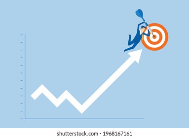 Graphs soar towards business goals, Vector illustration in flat style