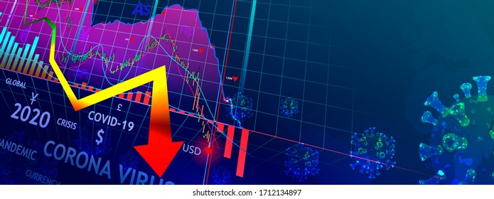 Graphs of stock market crash caused by the Corona virus. Covid-19 impact to global economy crisis 2020, sinks the global stock exchanges.