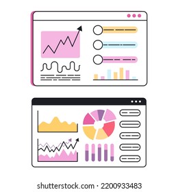 Graphs, tables. Vector, cartoon flat style. Design elements and illustrations.