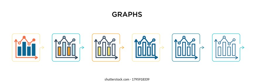 Graphs vector icon in 6 different modern styles. Black, two colored graphs icons designed in filled, outline, line and stroke style. Vector illustration can be used for web, mobile, ui