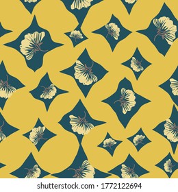 Grapic shapes with floral seamless vector pattern. Surface print design for fabrics, stationery, and packaging.
