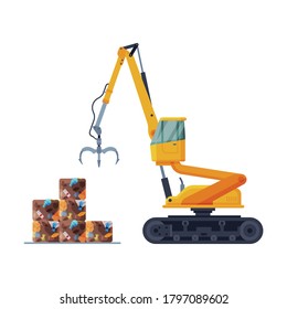 Grapple Bulldozer Packaging Garbage into Stacks, Waste Collection, Transportation and Recycling Concept Flat Style Vector Illustration - Shutterstock ID 1797089602