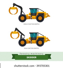 Grapple skidder forestry vehicle vector isolated illustration