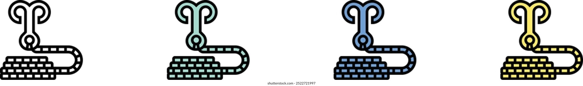 grappling hook icon. Outline, Green, Blue and Yellow Style Design Isolated On White Background