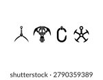 Grappling Hook Silhouette Set Minimal Black Adventure Tool Icons