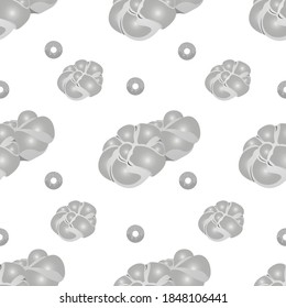 Grascale seamless pattern of braided buns. Vector illustration isolated on a white background. Texture for fabrics, textiles, menus, packaging, website, etc.